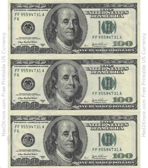 Printable Sheet Of 100 Dollar Bills